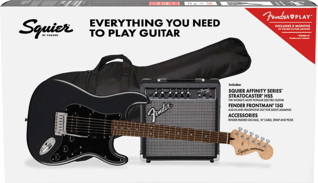 Fender Squier Sonic Stratocaster El-Guitar Start -paketti (musta)