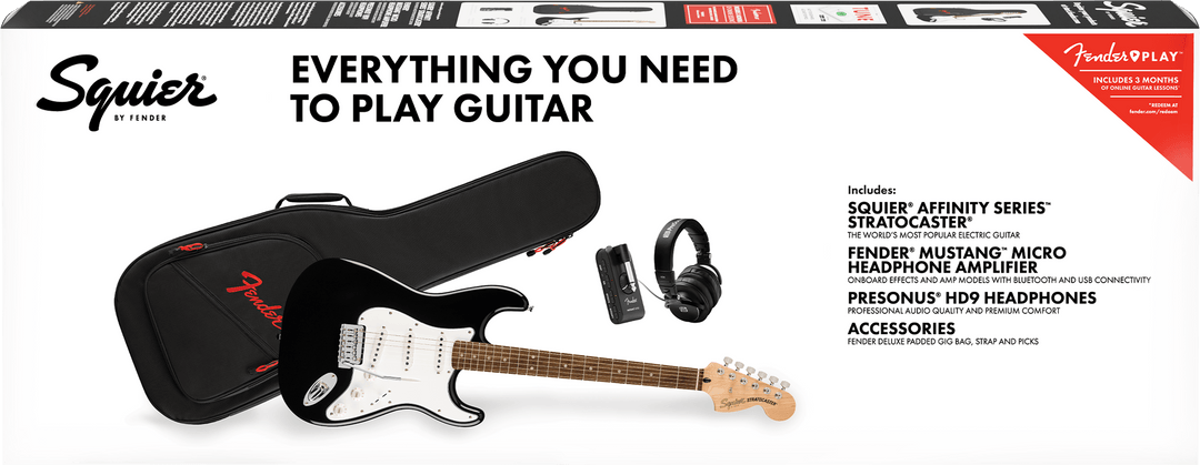 Fender Squier Sonic Stratocaster El-Guitar Start -paketti (musta)