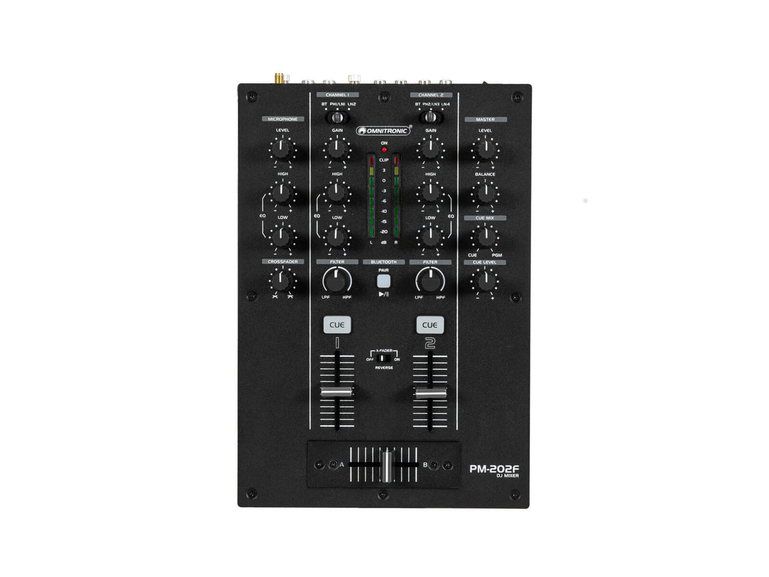 OMNITRONIC PM-202F 2-kanavainen DJ-miksaaja suodattimella ja Bluetooth