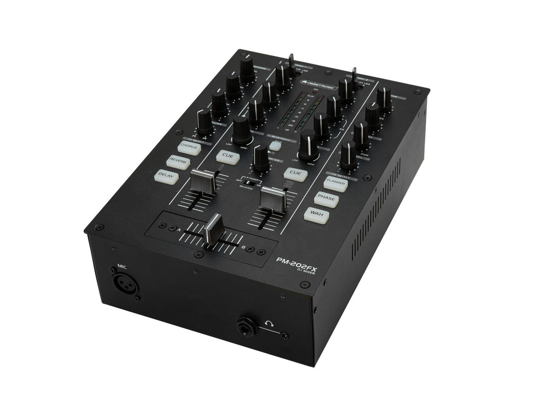 OMNITRONIC PM-202FX 2-kanavainen DJ-mikseri suodattimella, FX-toiminnoilla ja Bluetooth