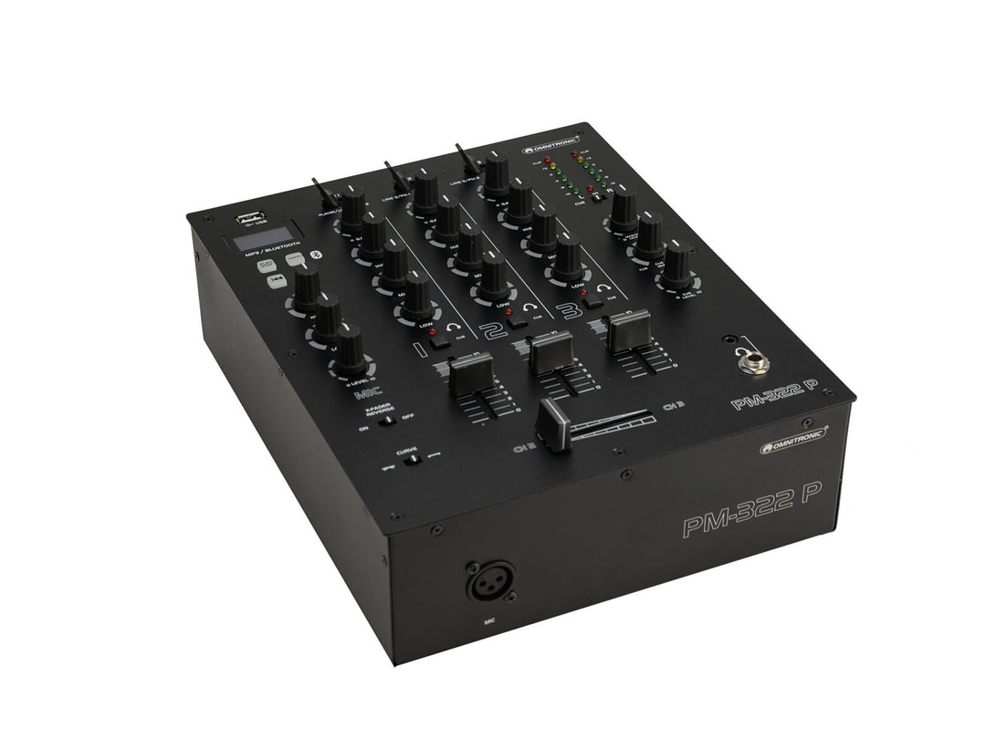 OMNITRONIC PM-322P 3-kanavainen DJ-mikseri, jossa Bluetooth ja USB-soitin