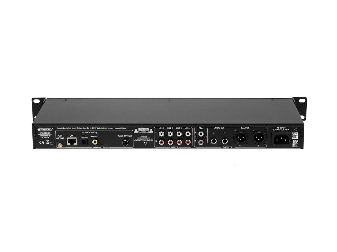 OMNITRONIC EP-220NET Esivahvistin Internet-radiolla, DAB+ ja Bluetooth