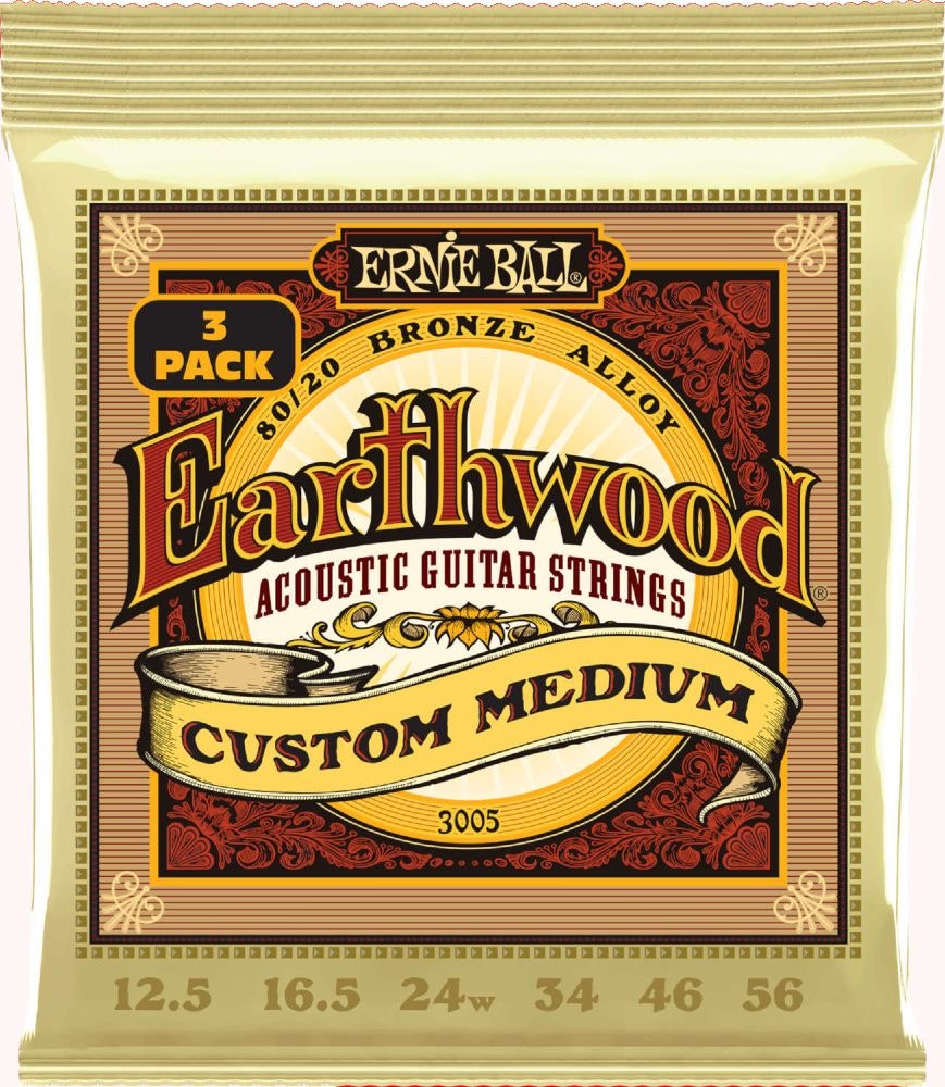 Ernie Ball 3005 Earthwood 80/20 Custom Medium 3-Pack