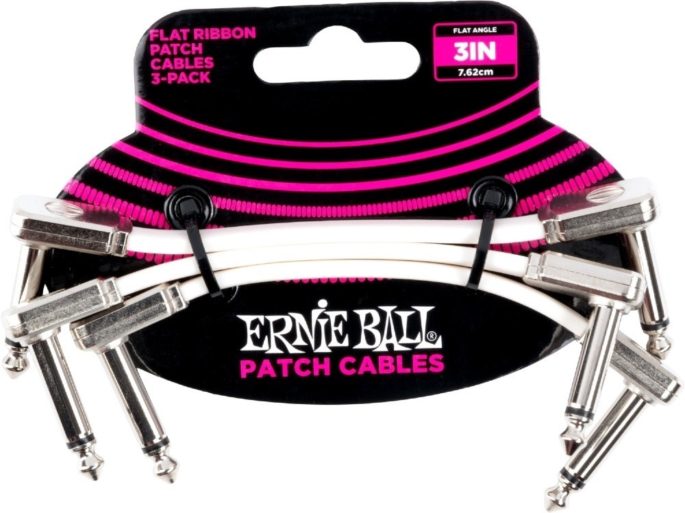 Ernie Ball EB-6384, litteä patch-kaapeli 7.5 cm, White 3 kpl