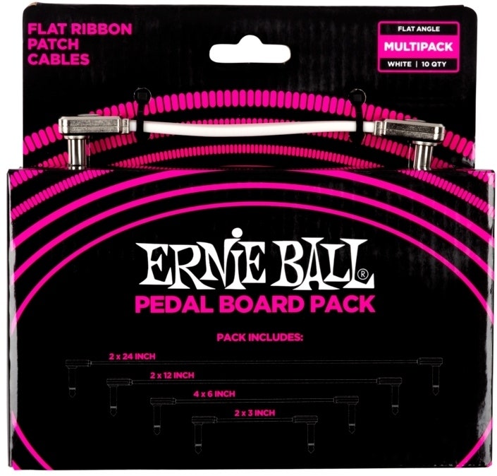 Ernie Ball EB-6387, litteä patch-kaapeli White, monipakkaus