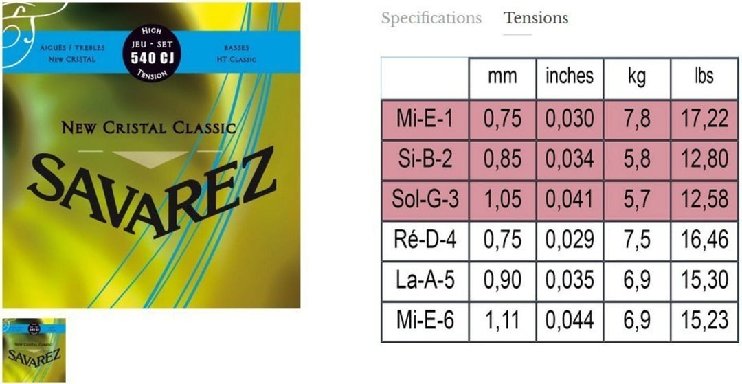 Savarez-kielet klassiselle kitaralle New Cristal Classic - Korkea setti (540CJ)