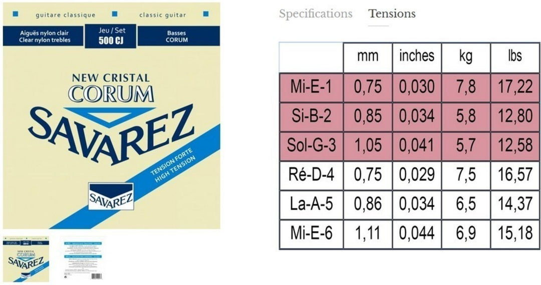Savarez -kielet klassiselle kitaralle Corum New Cristal - sarja (500CJ)