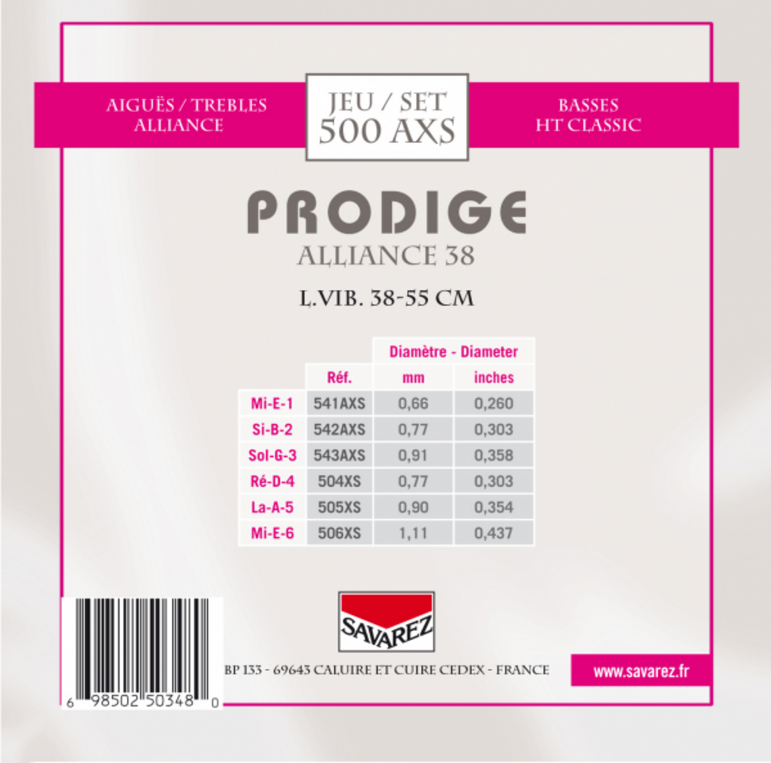 Savarez-kielet klassiselle kitaralle Prodige 38 Lasten kitara - 1/8-1/2 Carbon (500 AXS)