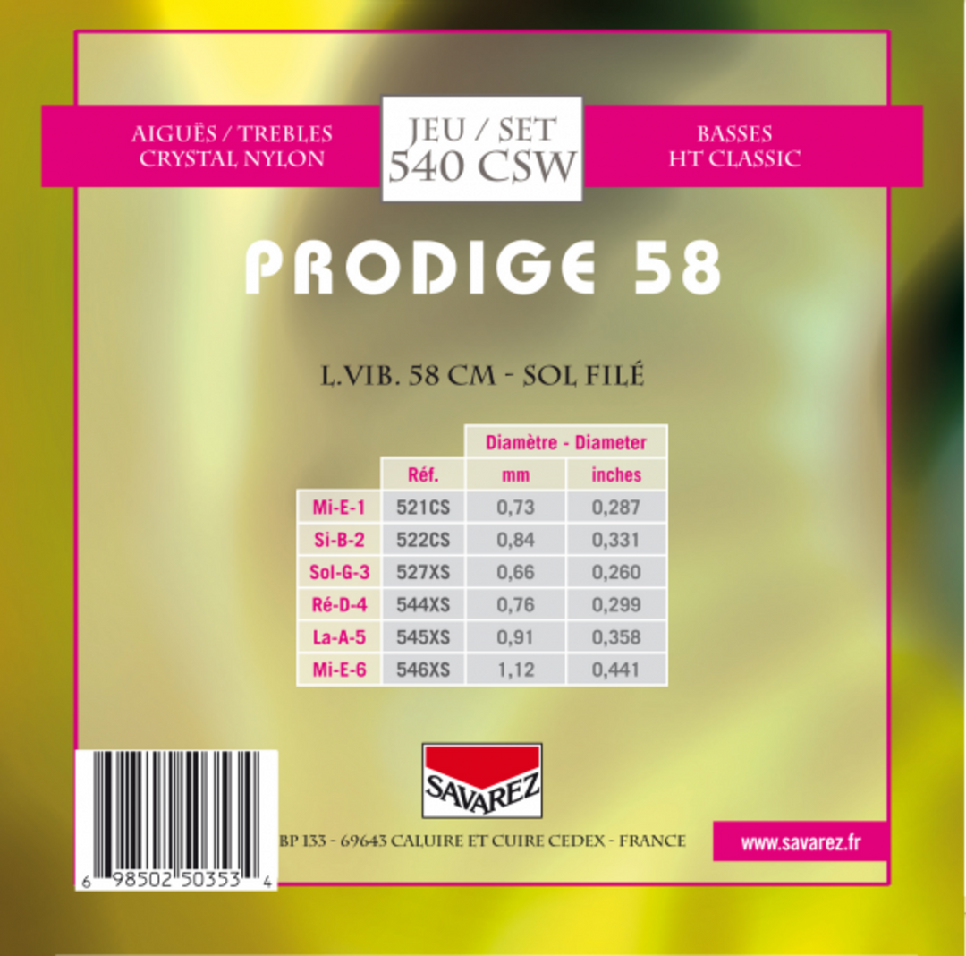 Savarez Jouset klassiselle kitaralle Prodige 38 Lastenkitaralle - 3/4-7/8 Nylon Gw (540CSW)