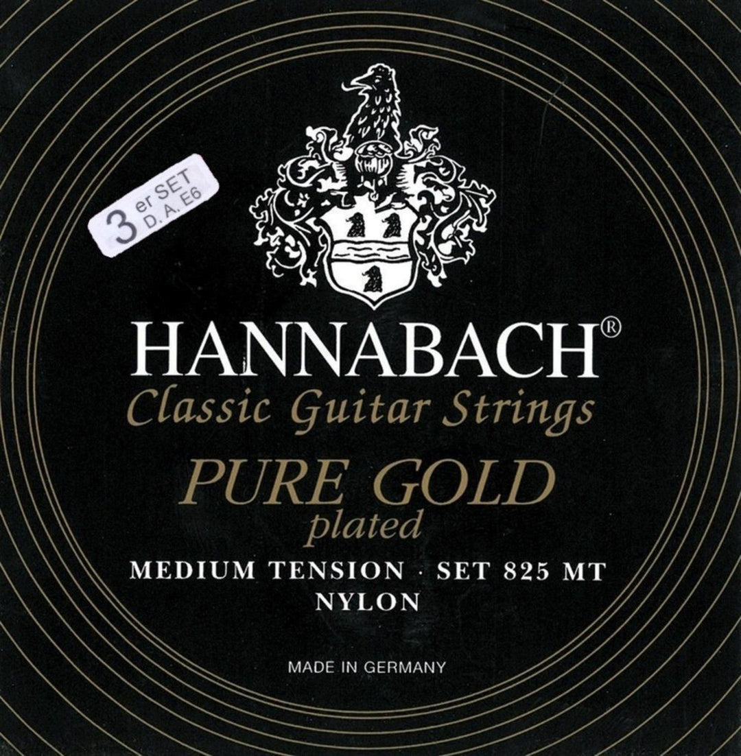 Hannabach Stringsit klassiselle kitaralle Serie 825 Medium tension specialized gold plated - 3er Bass medium (8258MT)