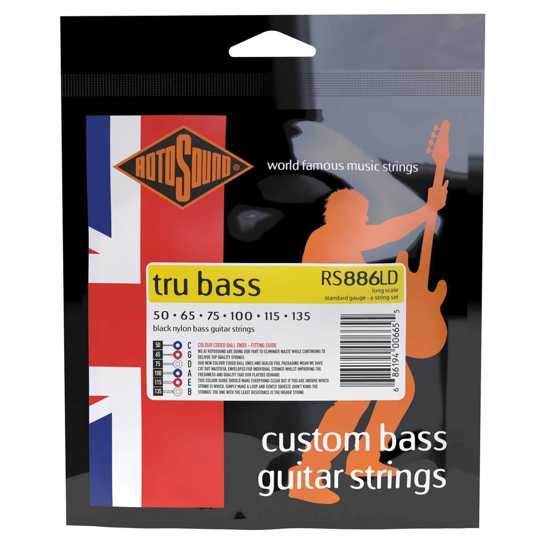 Rotosound E-Bass Strings Tru Bass 88 - 6-kielinen setti Long 50-135, Long-mittakaava: mittakaava (34"/860mm) – medium (32"/810mm) (RS886LD)