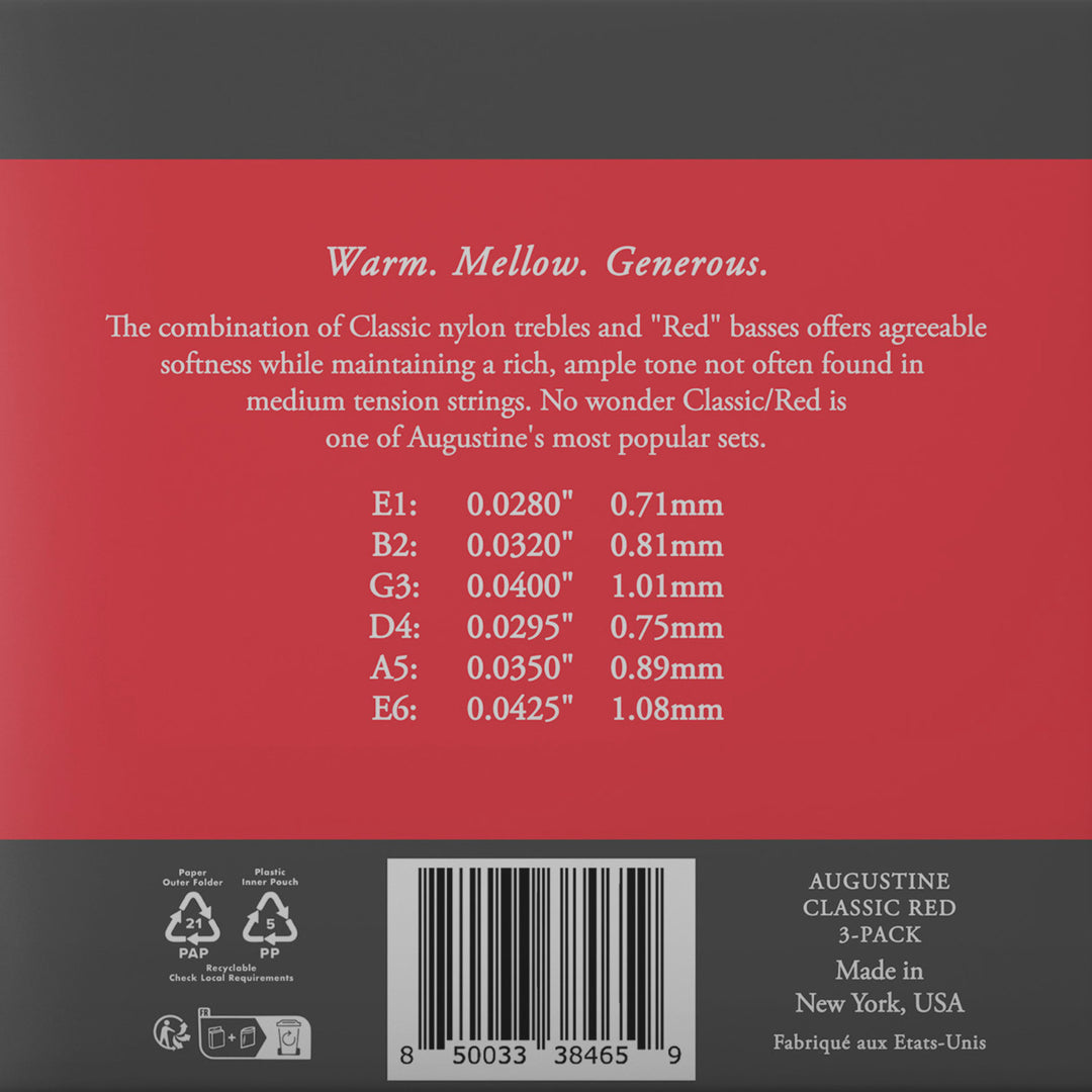 Augustine Strings klassiselle kitaralle Classic Label - 3 x Set Classic Red (normal/medium)