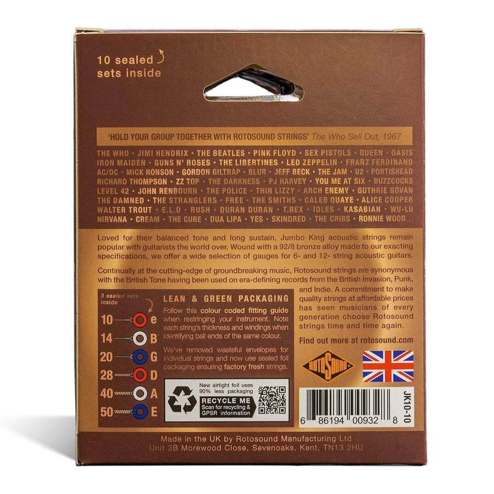 Rotosound Jumbo King JK10-10 westernguitarstrenge 10-50, 10 sæt