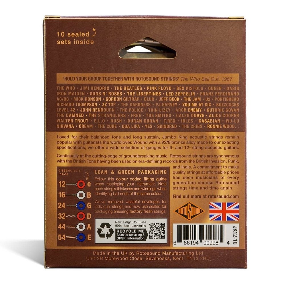 Rotosound Jumbo King JK12-10 westernguitarstrenge 12-54, 10 sæt