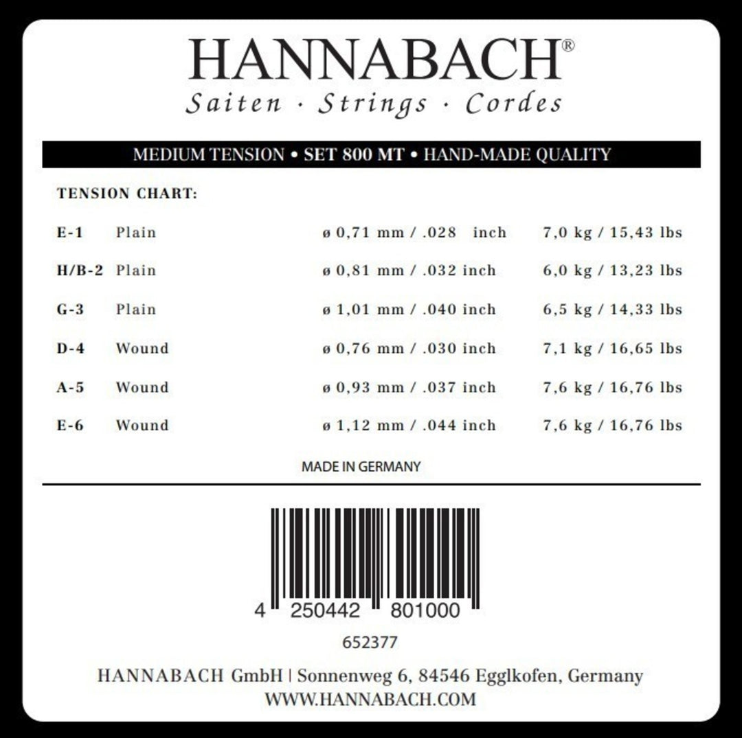 Hannabach Strings for classic Kitarat Serie 800 Medium tension Silver plated - Set medium (800MT)