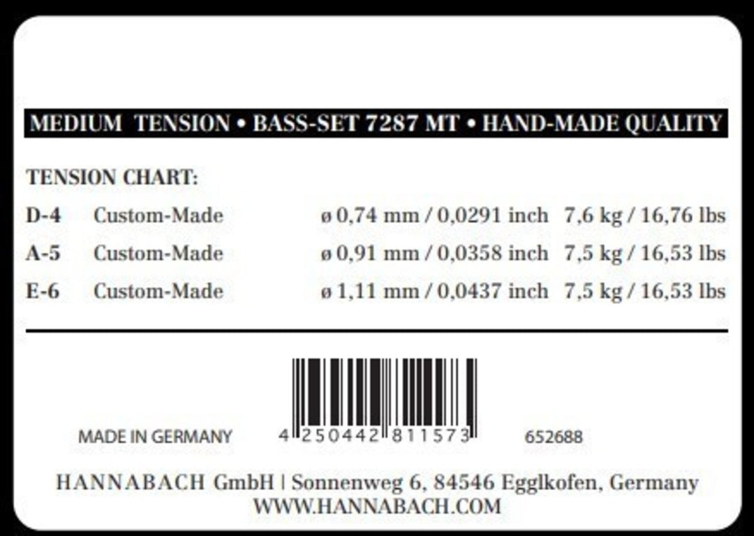 Hannabach Strings for classic kitarat Series 728 Medium Tension Custom Made - 3er Bass medium (7287MT)