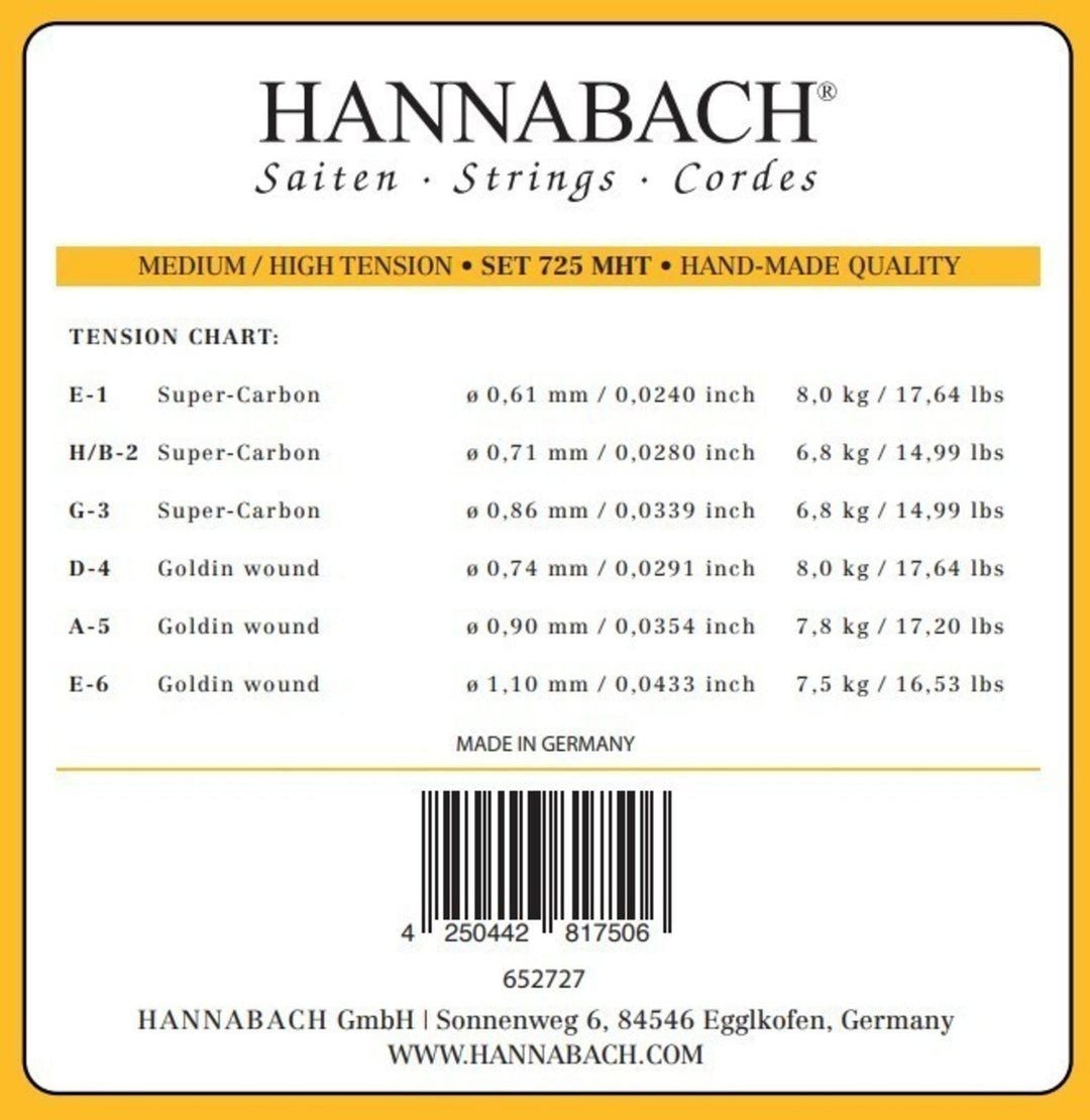 Hannabach Strings for classic kitarat Series 725 Medium/High Tension Goldin - 3pc treble set (7258MHTC)