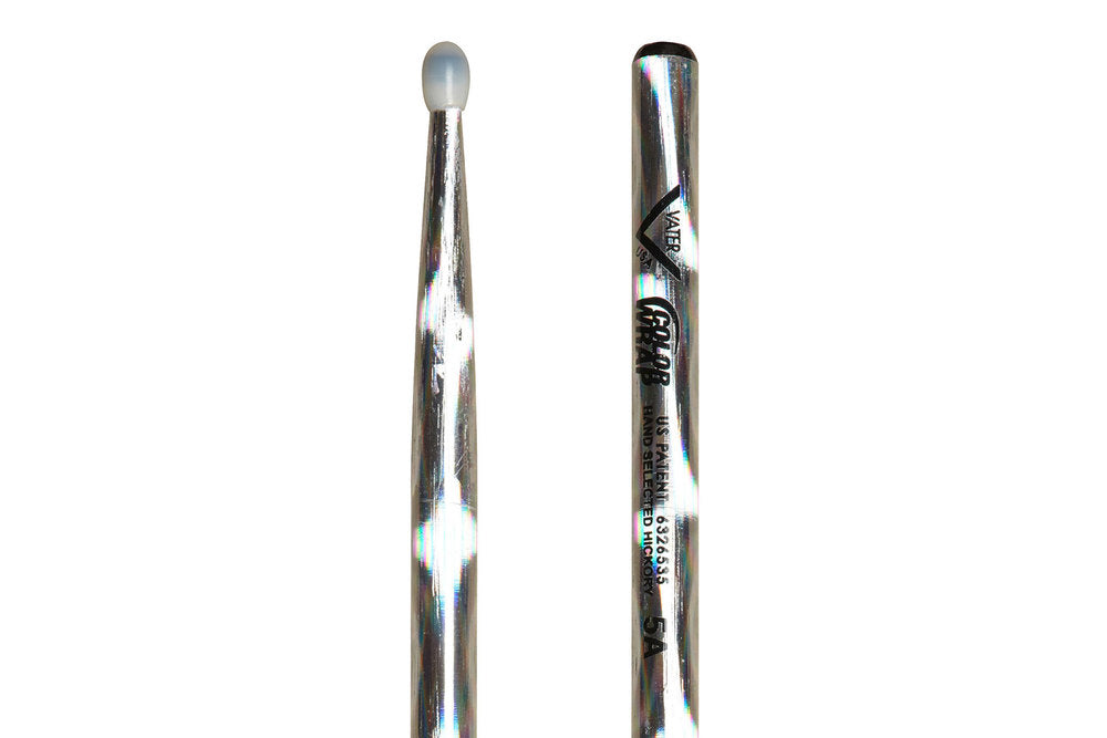 Vater Color Wrap 5A Silver Optic trommestikker, hickory, nylonspids