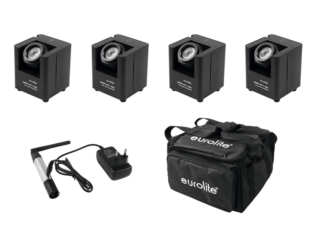 EUROLITE Setti 4x AKKU UP-1 + SB-4 pehmeä laukku + QuickDMX Wireless Transmitter