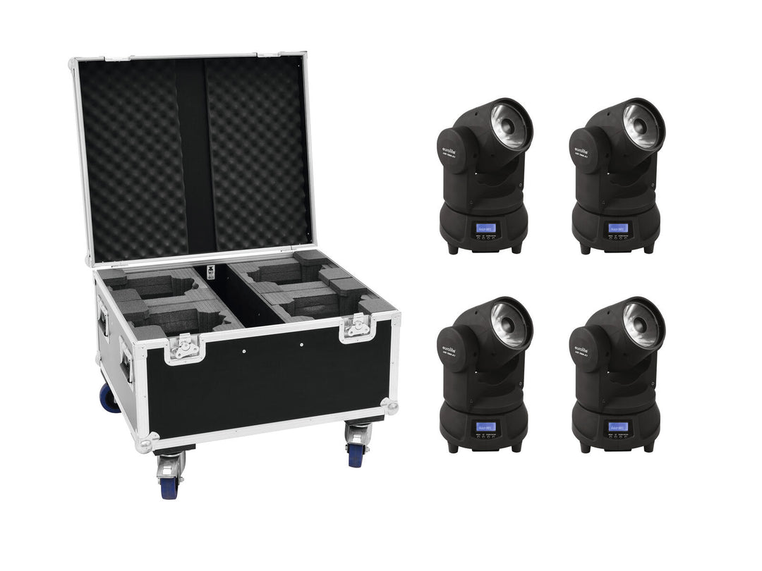 EUROLITE Set 4x LED TMH-X1 Liikkuvat päät Beam + Case
