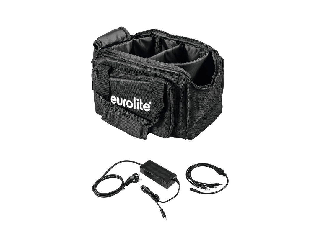 EUROLITE SB-14 Soft-Bag + laturi 4x AKKU Flat Light 1 -setti