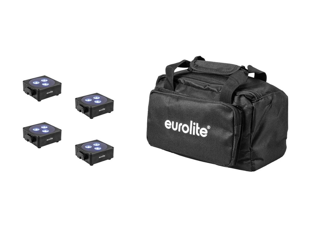 EUROLITE 4x AKKU Flat Light -setti, 3 bk + Soft Bag