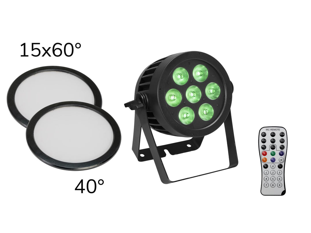EUROLITE Setti LED IP PAR 7x9W SCL Spot + 2x diffuusorikansi (15x60° ja 40°)