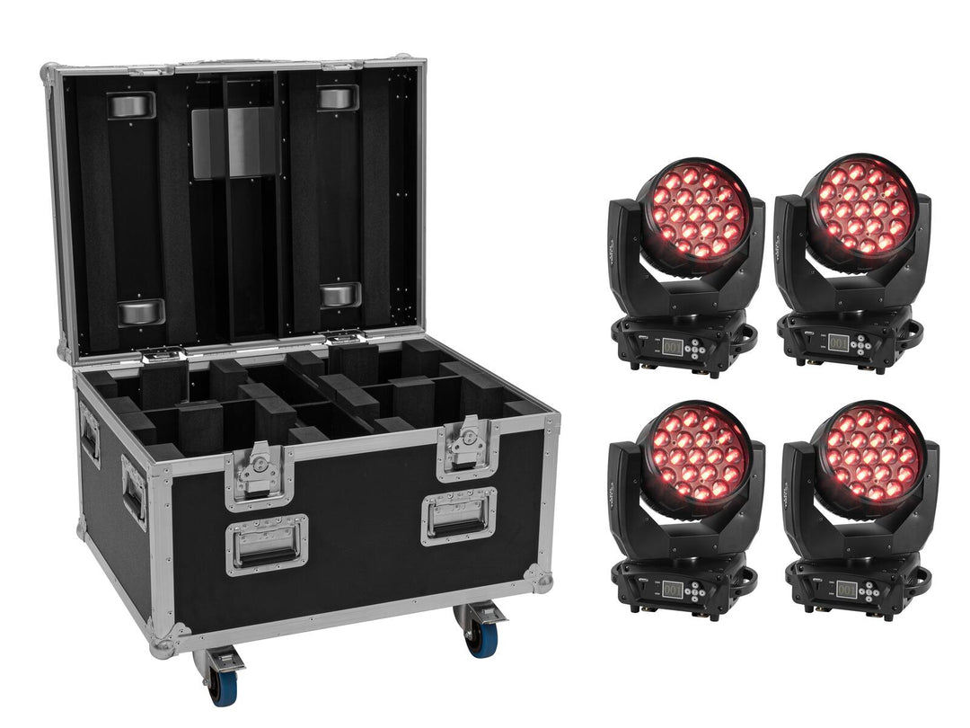 EUROLITE Set 4x LED TMH-X4 Liikkuvat päät Wash Zoom + EU Case with wheels