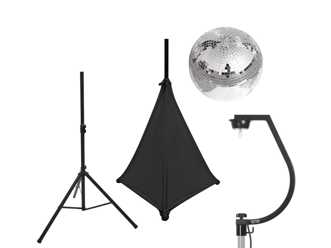 EUROLITE-setti, 30 cm:n peilipallo, stand ja kolmijalka cover, musta