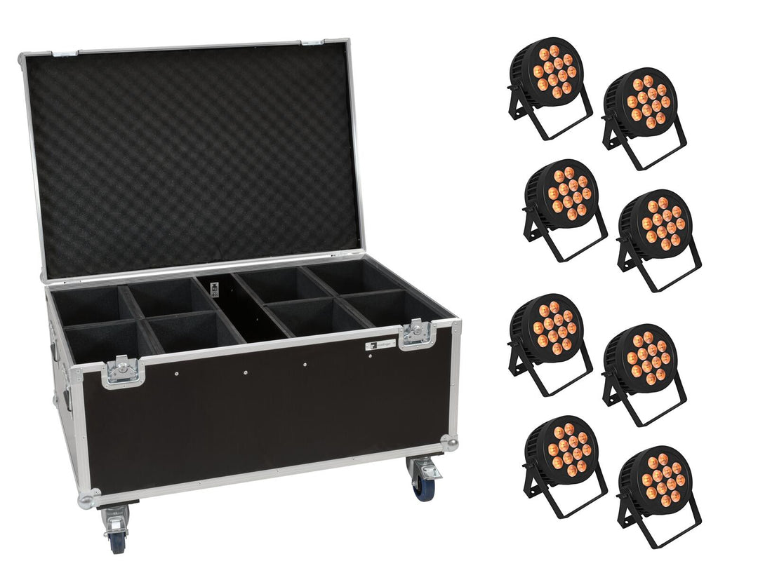 EUROLITE set 8x LED IP PAR 12x8W QCL Spot + case pyörillä