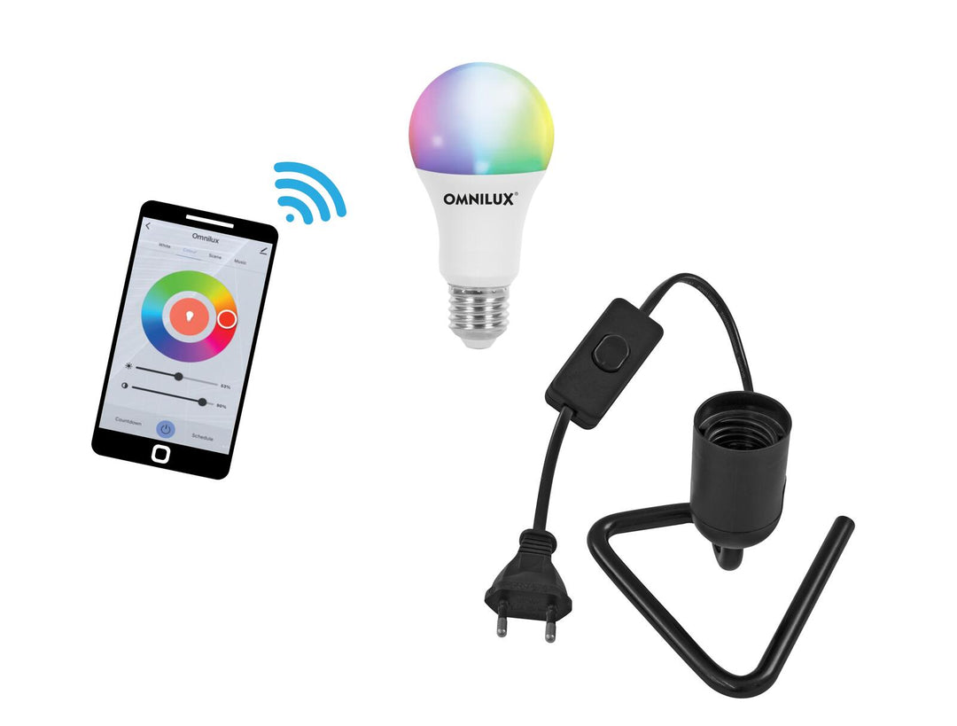EUROLITE Set LED E27 RGB/WW/CW WiFi + kolmiojalusta musta