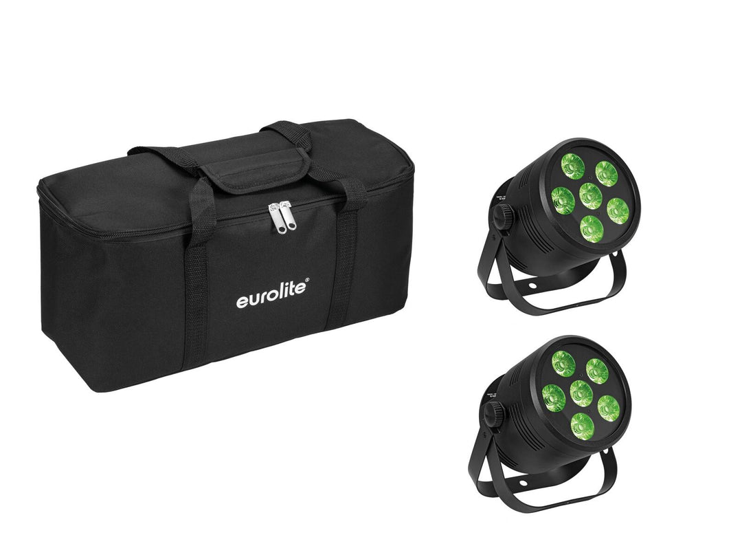 EUROLITE Set 2x LED Silent Par 6 QCL gulv bk + Soft Bag