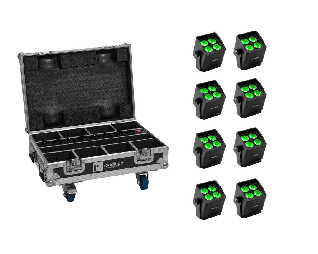 EUROLITE Setti 8x AKKU Mini IP UP-4 QCL Spot MK2 + laukku lataustoiminnolla