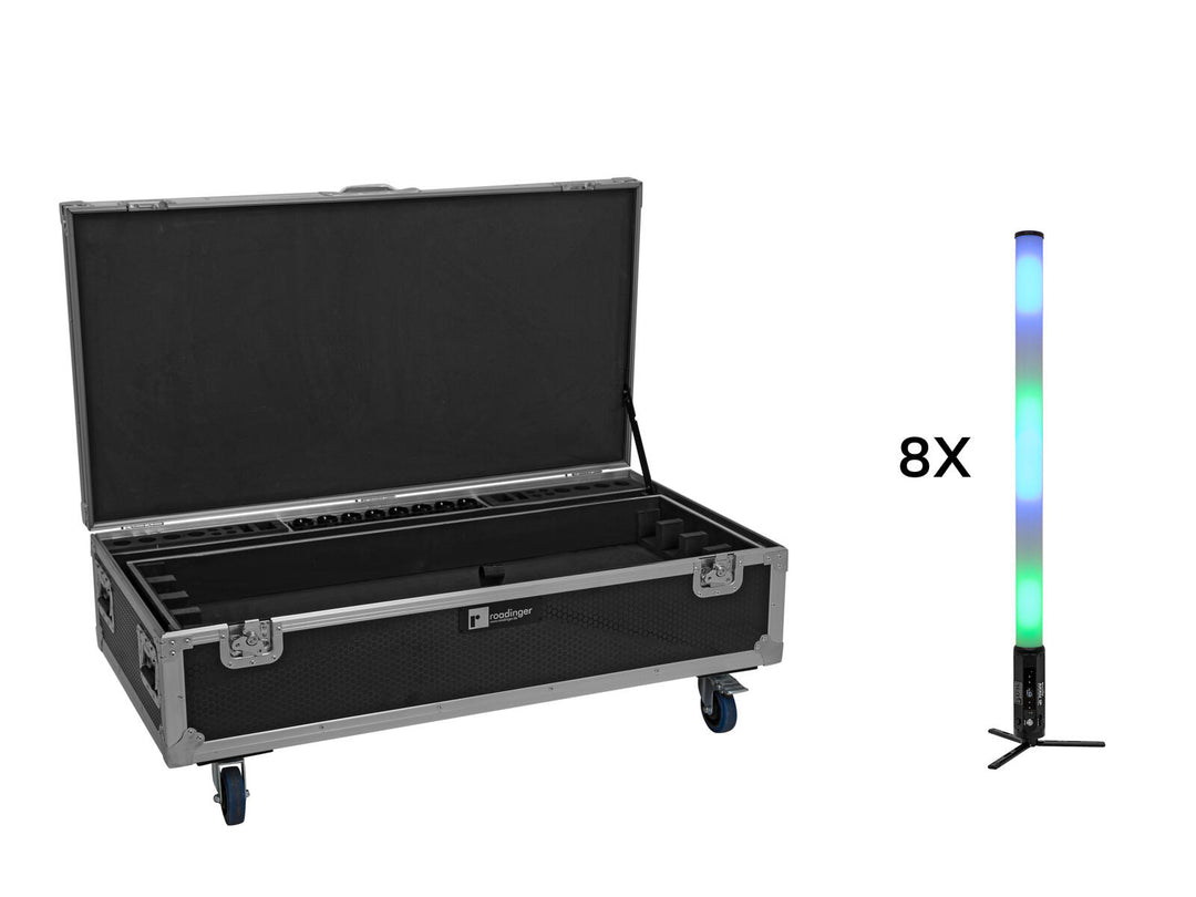EUROLITE Sarja 8x AKKU IP Pixel Tube 360° PRO CRMX + pyörillä varustettu Flightcase, jossa lataustoiminto