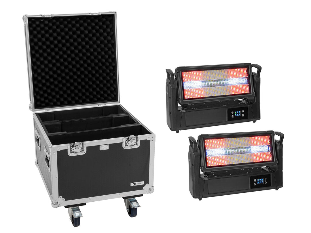 EUROLITE Set 2x LED IP Mega PIX Strobe 714 SWING + Flightcase pyörillä
