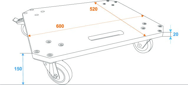 Pyörälevy MDF 4x Pyörät (2 jarrulla)