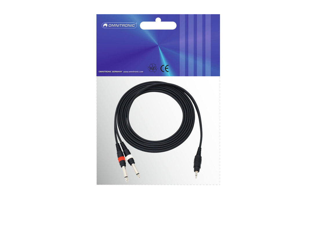 OMNITRONIC Adapterikaapeli 3.5 Jack/2xJack 3m bk