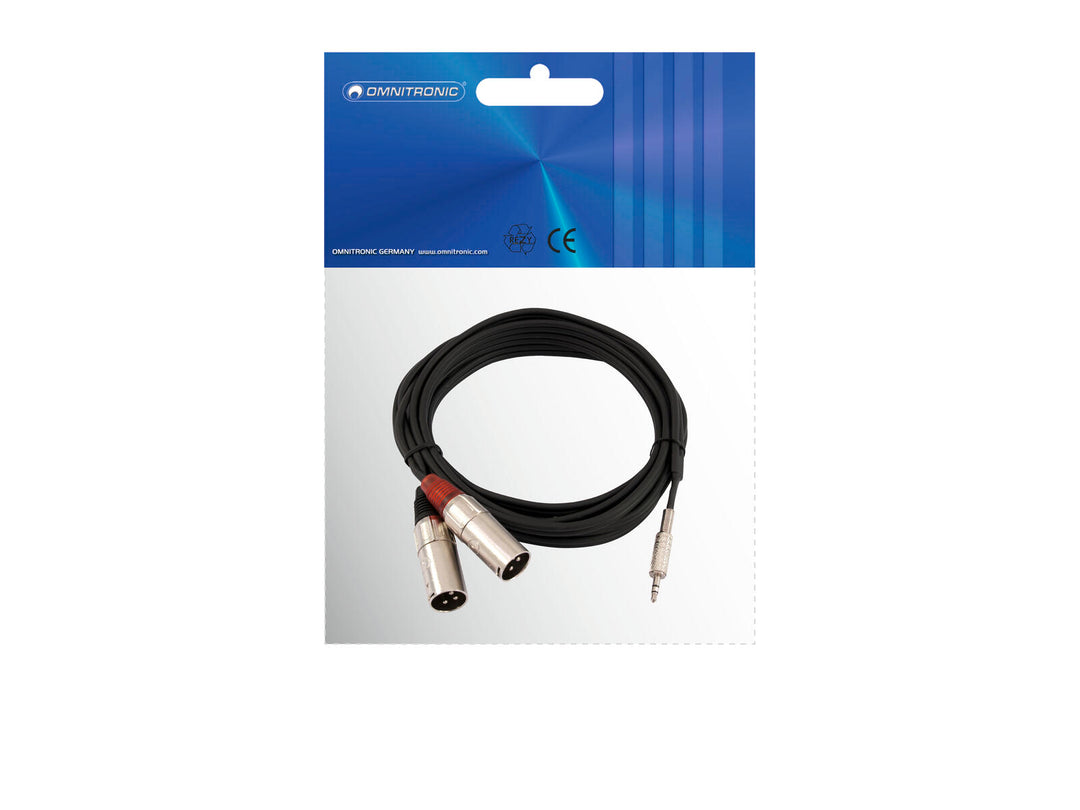 OMNITRONIC Adapterikaapeli 3,5 Jack/2xXLR(M) 3m bk
