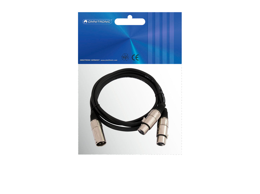 OMNITRONIC Adapterikaapeli XLR(M)/2xXLR(F) 0.5m bk