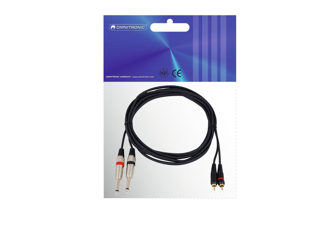OMNITRONIC Adapterikaapeli 2xJack/2xRCA 3m bk