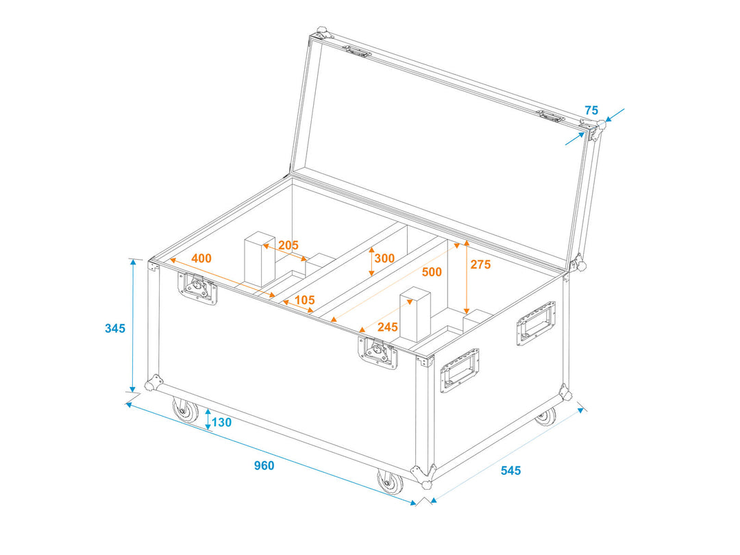 ROADINGER Flightcase 2x THA-250F pyörillä