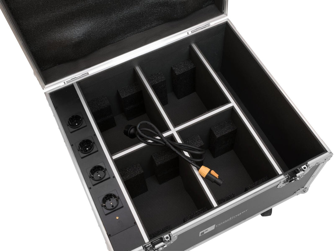 ROADINGER Flightcase 4x AKKU IP PAR 7 QCL WDMX lataustoiminnolla