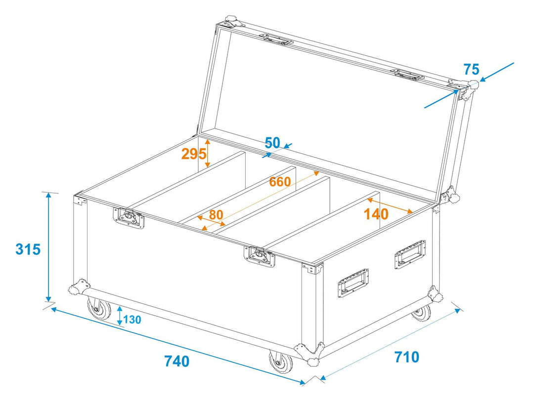 ROADINGER Flightcase 4x LED PLL-480 pyörillä