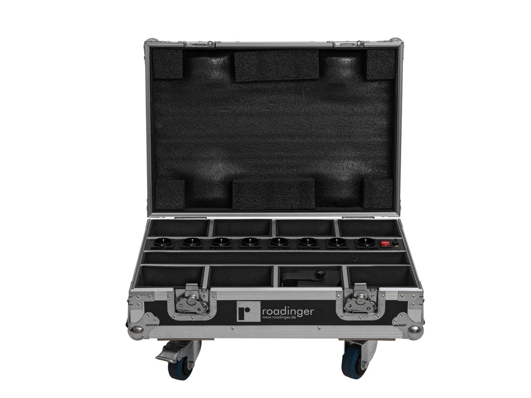 ROADINGER Flightcase 8x AKKU Mini IP UP-4 QCL Spot MK2 lataustoiminnolla