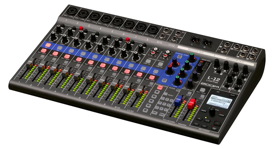 Zoom LiveTrak L-12 digitaalimikserit ja tallennin