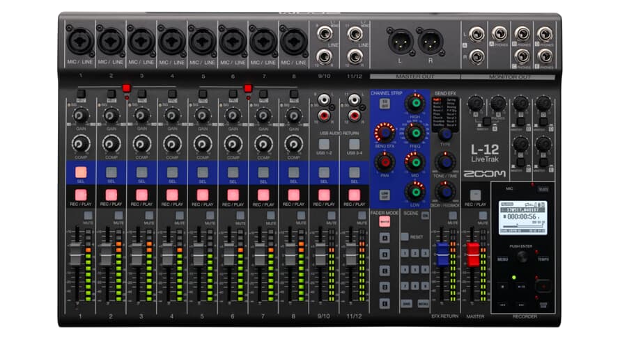 Zoom LiveTrak L-12 digitaalimikserit ja tallennin