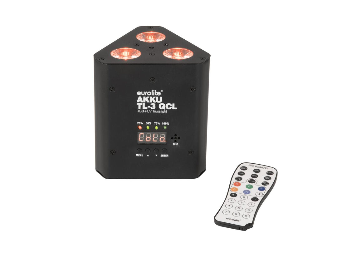 EUROLITE Set 4x AKKU TL-3 QCL RGB+UV Trusslight + Case lataustoiminnolla