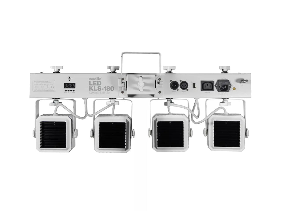 EUROLITE Set LED KLS-180 valkoinen + BS-2 EU -kaiutinjalustat valkoisina
