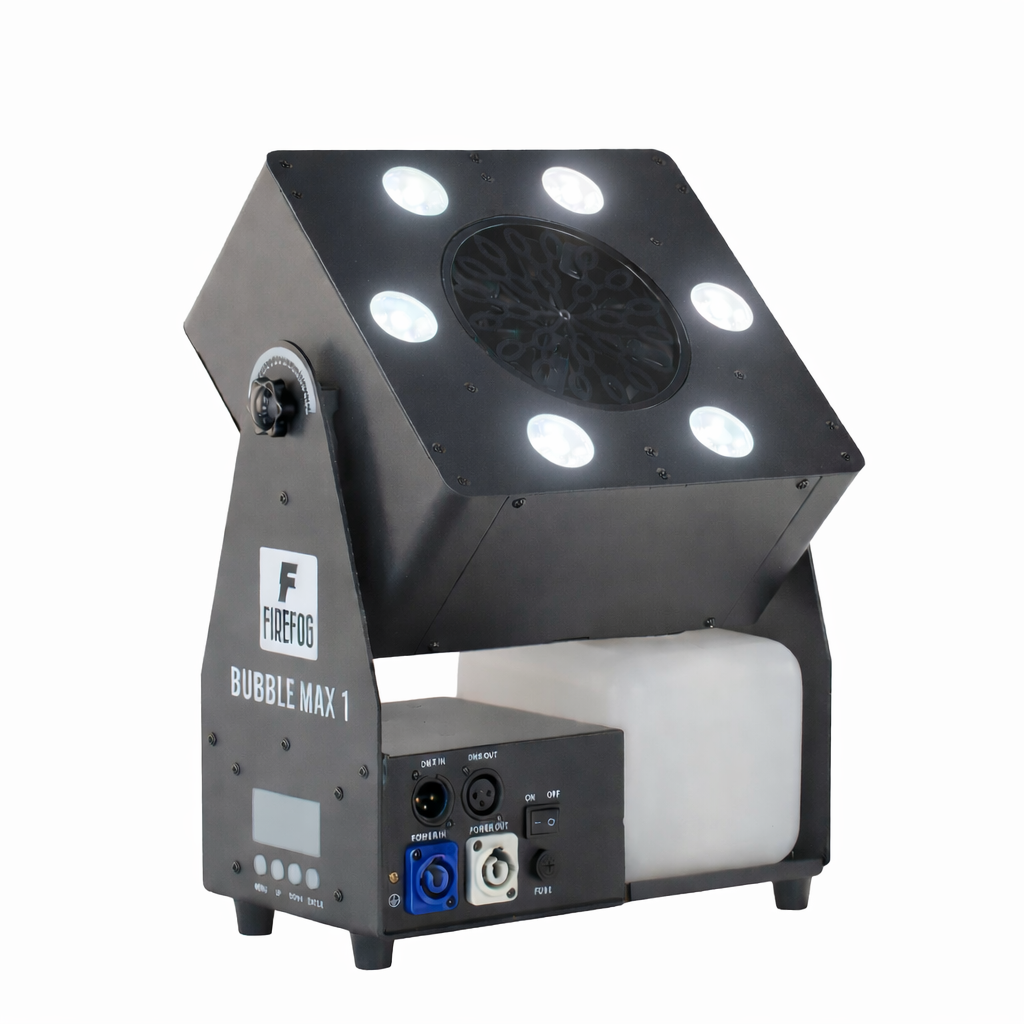 Firefog Bubble Max 1 -kuplakone LED-valoilla, DMX:llä ja kaukosäätimellä