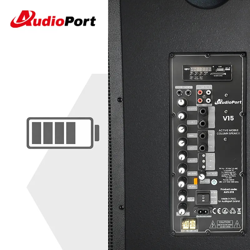 Audioport V15 kannettava aktiivikaiutin 500 W, 2 mikrotonit